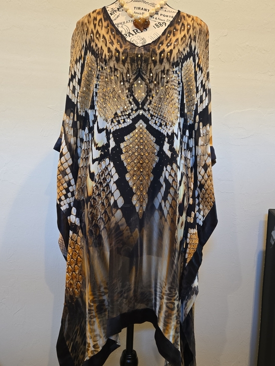 Elizabeth Hurley Dresses & Skirts - Elizabeth Hurley Beach Black & Gold Viscose Kaftan Dress Designer Piece